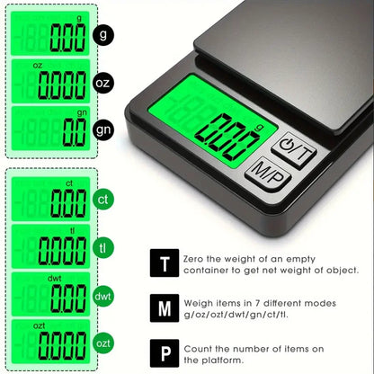 Precision Pocket Scale 1000g X 0.01g - Digital Gram, Food, Jewelry, Ounces/Grains Scale with Backlit LCD - Mini Scale for Travel