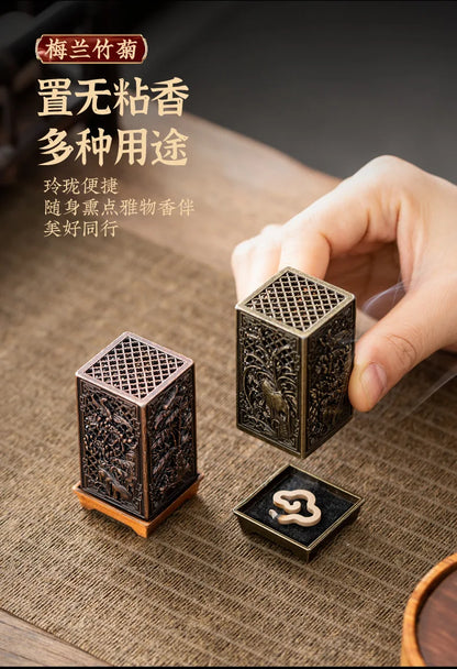 Square Vertical Incense Burner Small Xiangyun Alloy Incense Holder Indoor Aromatherapy Home Ornament Chinese Plum Inense Burners