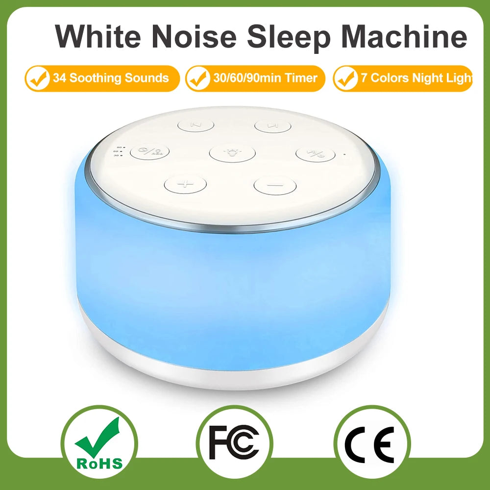 White Noise Machine Desktop Sleep Sound Machine for Baby Sleep Soother 7 Colors Night Lights 34 Soothing Sounds and Timer