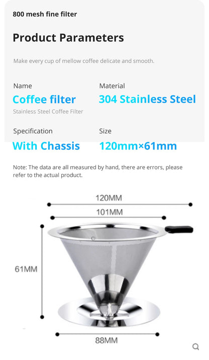 Reusable Coffee Filter Holder Double Layer Stainless Steel Coffee Tea Strainer Coffee Accessories Coffee Making Tool