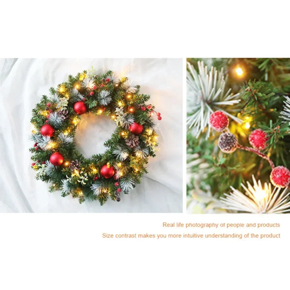 Led Christmas Wreath Artificial Pinecone Red Berry Garland Hanging Ornaments, Front Door Wall Decorations Xmas Tree Wreath Decor