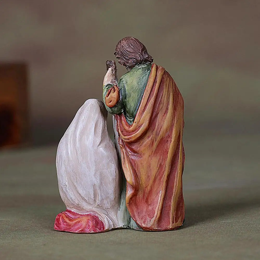 Nativity Scene Resin Figurine Christmas Desktop Statue Religious Ornament Mini Jesus Birth Decoration for Home Xmas Party Decor