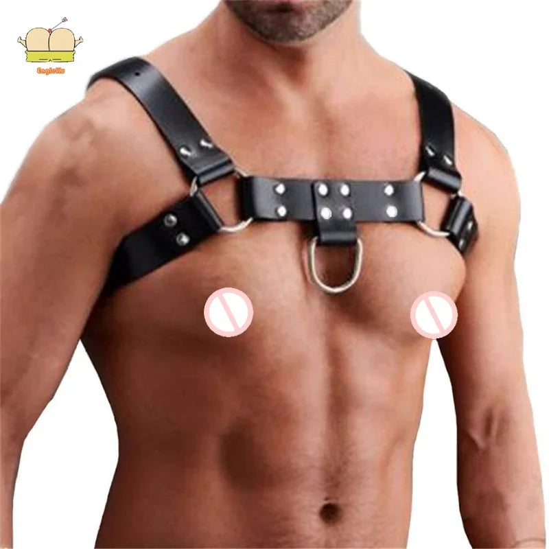 Genuine PU Men's Sexy Bondage Restraints Leather Belt Chest Straps Harness Gay Buckles Punk Rave Clubwear Toys For Man