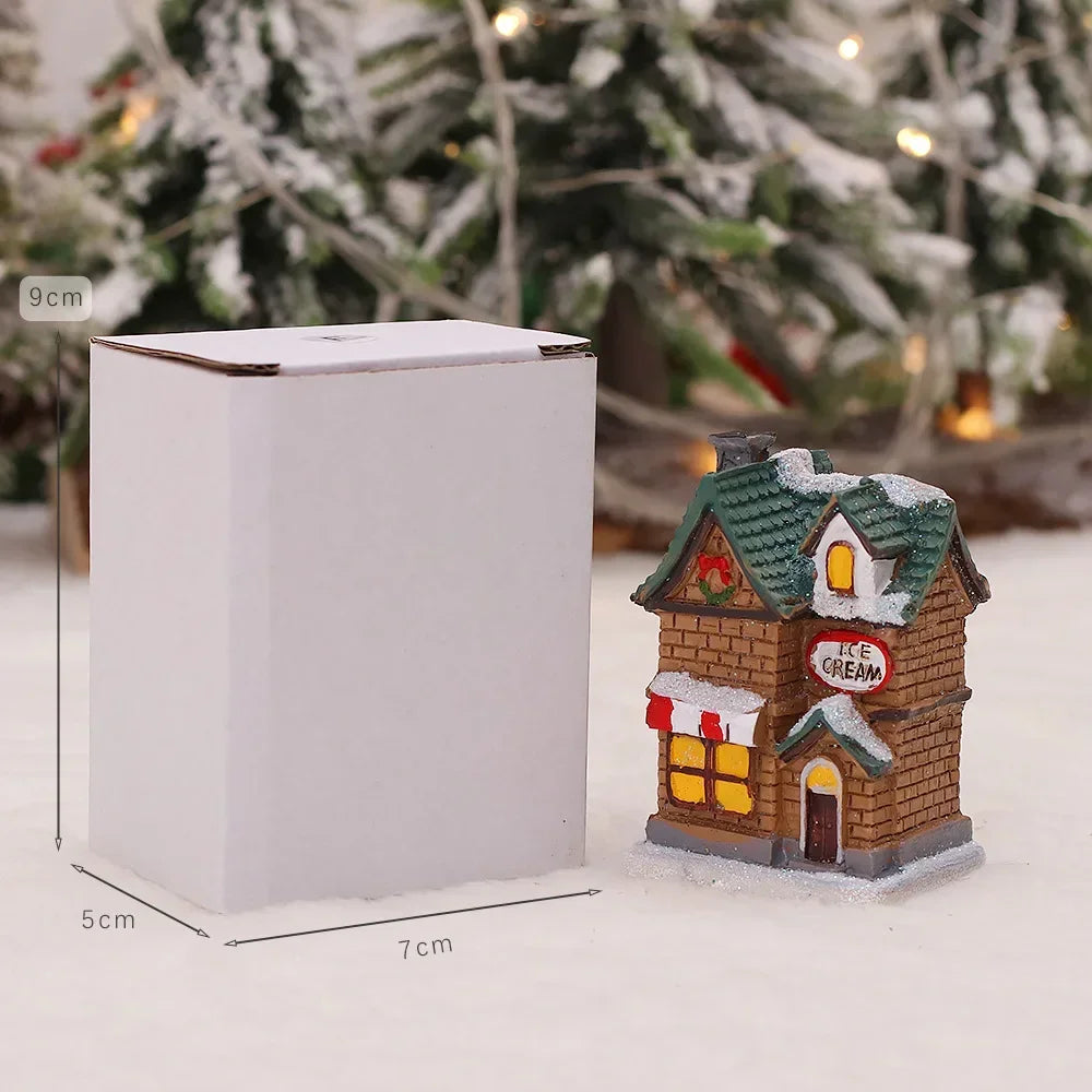 Christmas Decoration, New Year Night Light LED Luminous Snow House Sculpture Home Resin Crafts Xmas Gift for Kids