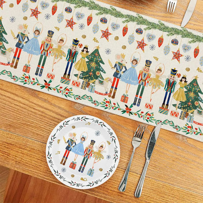 Christmas Nutcracker Linen Table Runner Winter Xmas Holiday Home Party Decor Kitchen Dining Table Decor Decorations