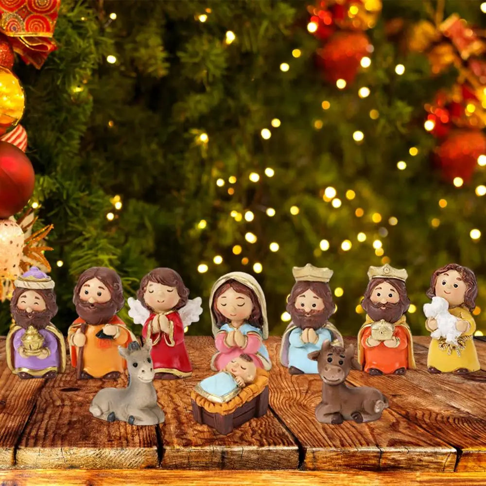 Nativity Sets for Christmas Resin Manger Scene Ornaments Jesus Figurines Sets Cute Cartoon Figures Nativity Statue Home Decor