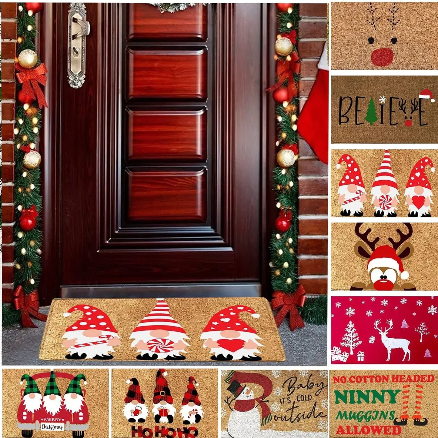 Christmas Decorations Doormat, Merry Xmas Gnomes Elk Rug Indoor Outdoor Entrance Carpet Holiday Home Decor Door Mat