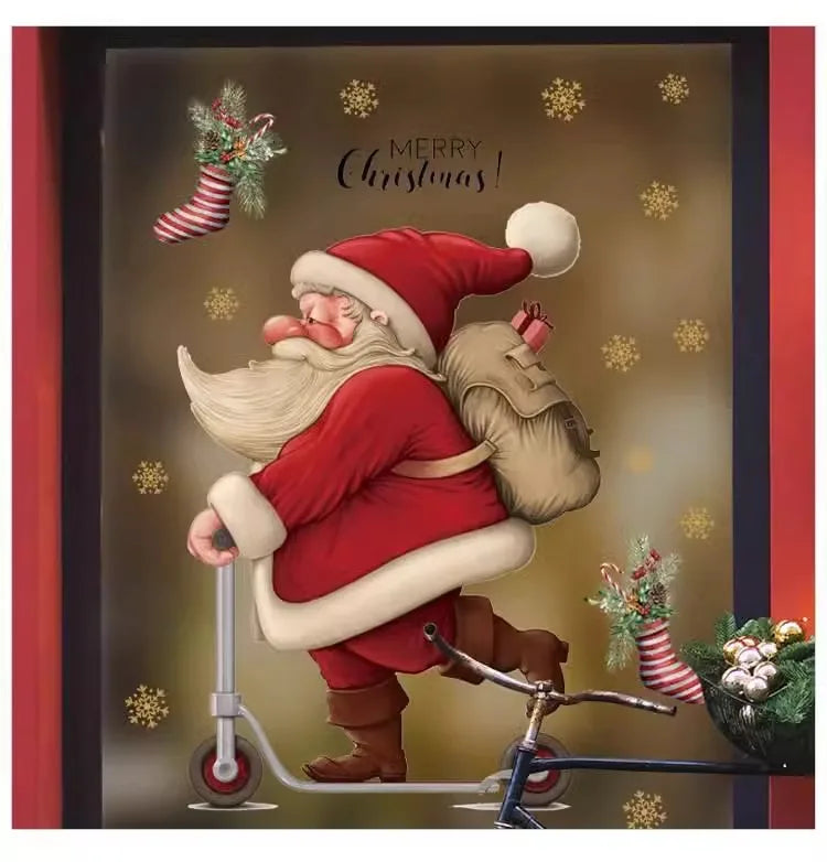 Santa Claus shop window glass Christmas decoration wall stickers school activity atmosphere decoration stickers