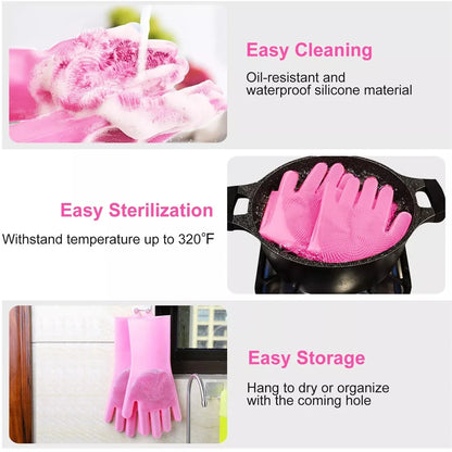 Dishwashing Cleaning Gloves Magic Silicone Rubber Dish Washing Gloves for Household Sponge Scrubber Kitchen Cleaning Tools