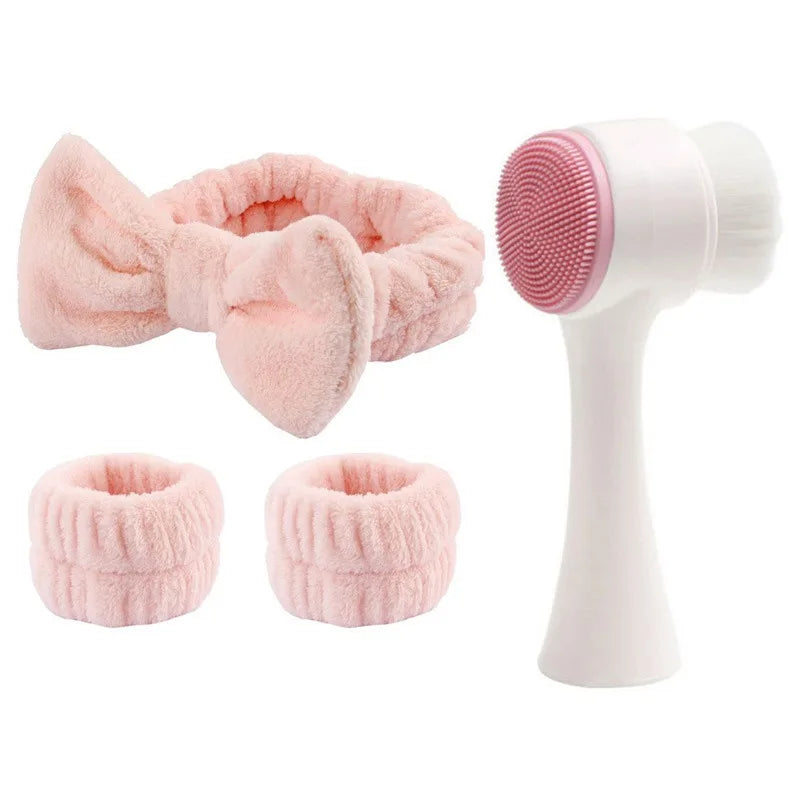 Women Girls Beauty Tool Kit Silicone Facial Cleansing Brush 3Pcs Spa Yoga Headband Make Your Life More Convenient