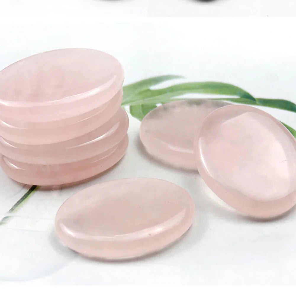 5Pcs Rose Quartz Worry Stones Hot Stone Body Massage Healing Crystal Eye Patches Energy Stones Muscle Relax Back Massager