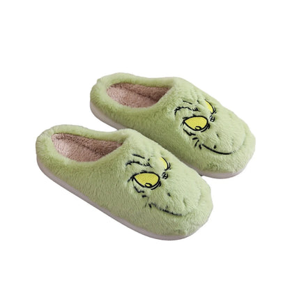 Christmas Plush Slippers Women Winter Warm Cute Home Green Haired Monster Slippers Funny Non Slip Cotten Shoes New Year Gift