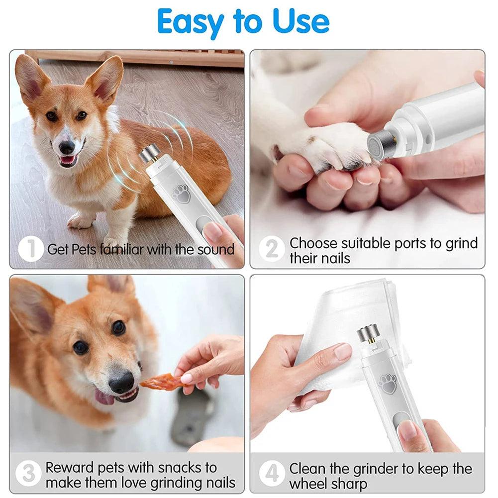 Electric Dog Nail Grinder with Polisher Wheel LED Light Pet Nail Clipper USB Rechargeable 2-Speed Pet Nail Trimmers for Cat Dog