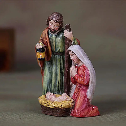 Nativity Scene Resin Figurine Christmas Desktop Statue Religious Ornament Mini Jesus Birth Decoration for Home Xmas Party Decor