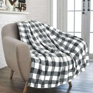 1PC Black and Red Plaid Flannel Throw Blanket Warm Soft Checkered Plaid Christmas Couch Warm Cozy Decorative Decor Gift