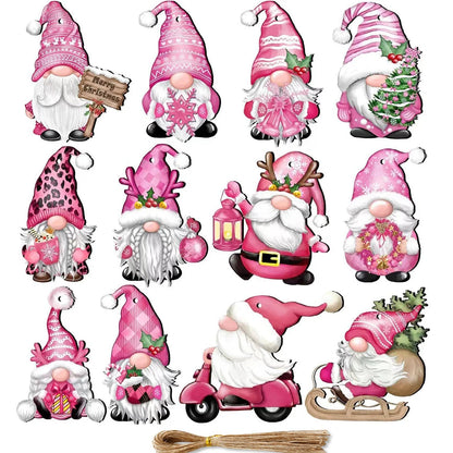 12pcs Christmas Wooden Ornament Pink Blue No face Santa Claus Hanging Pendants for Xmas Tree Decor New Year Gifts Wrapping Supply