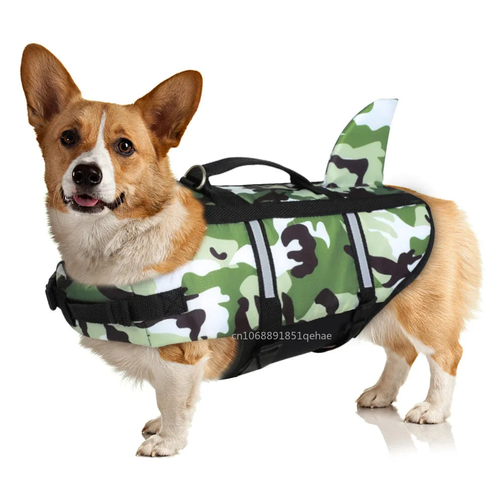 Pet Dog Life Jacket Vest Clothes Life Vest Collar Harness Pet Dog Swimming Summer Swimwear Clothes Camouflage Shark Blue Fuchsia