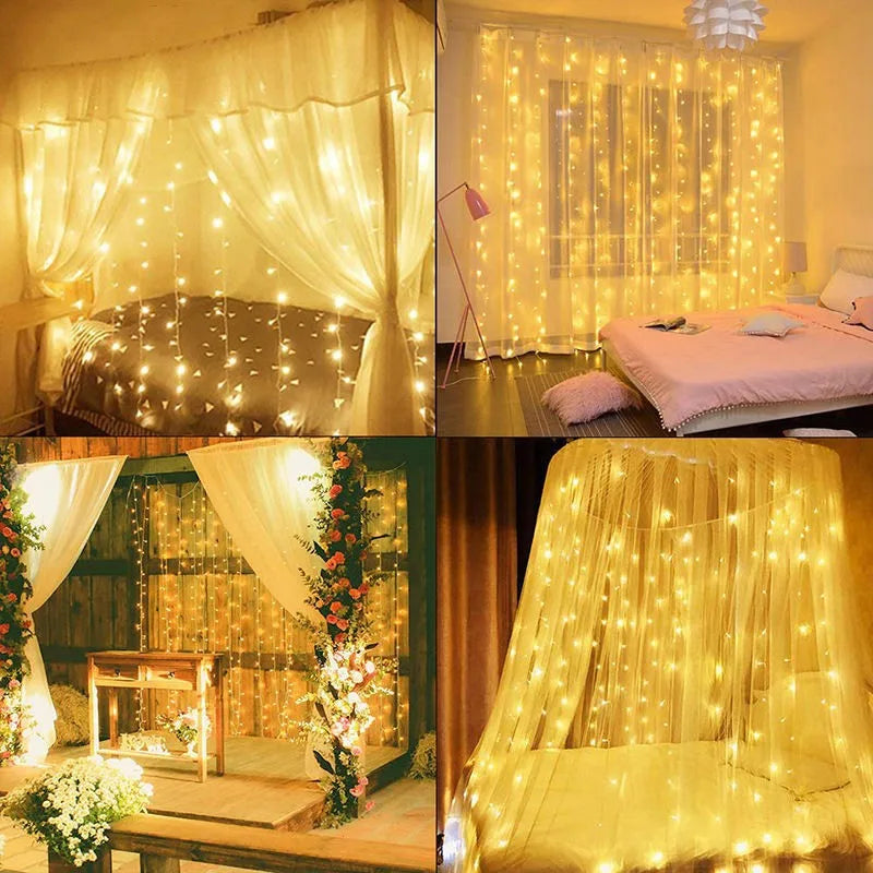 3x3m Curtain Garland on The Window USB Power Fairy Lights Festoon with Remote New Year Garland Led Lights Christmas Decor