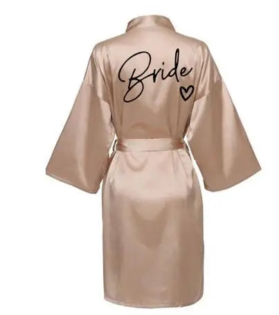 Wedding Party Team Bride Robe With Black Letters Kimono Satin Pajamas Bridesmaid Bathrobe SP003