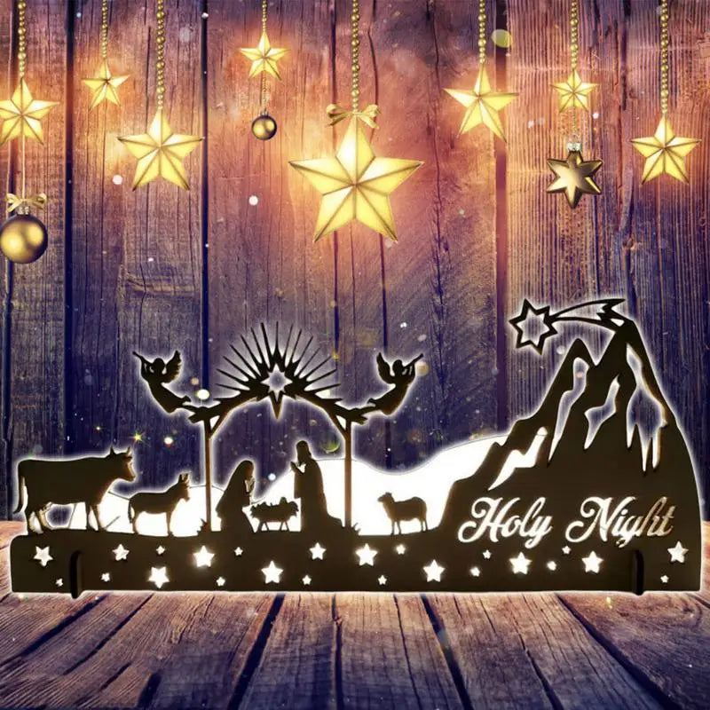 Nativity Scene Tealight Holder Metal Silhouette Wooden Candle Holder Birth Of Jesus Ornament Christmas Gifts Crafts Home Decor