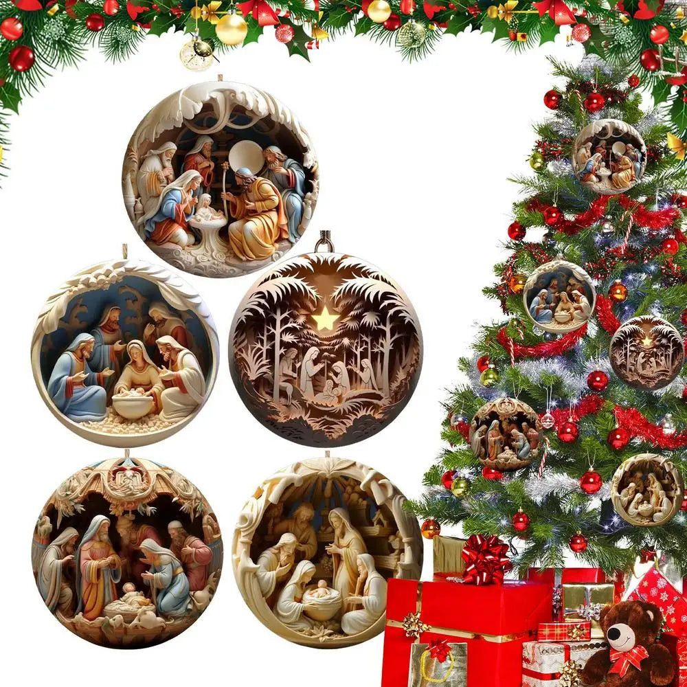 1/5pcs Jesus Nativity Scene Ornament Christmas Christian Tree Ornaments The Birth Of Jesus Decorations Religious Decor Gifts