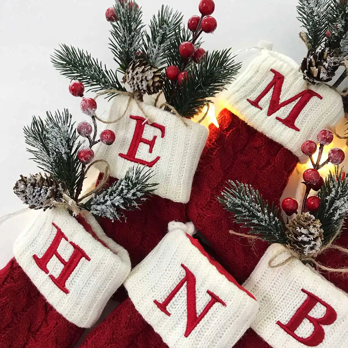 Christmas Letter Knitting Socks Snowflake Stocking, Christmas Decoration for Home Xmas Tree Ornament Gift