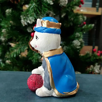 Nativity Royal Cats Christmas Decoration Resin Crafts Animal Cat Nativity Scene Ornament Collection Birth Of Jesus Home Decor