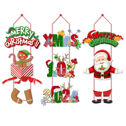 Merry Christmas Door Hanging Oranments Santa Claus Gingerbread Man Pendants Christmas Decoration Welcome Sign hanger Navidad