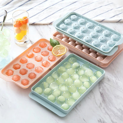 3D Round Ice Cube Tray with Lid Plastic Diamond Style Ice Mold Refrigerator Spherical DIY Moulds Ice Ball Maker Kitchen Tools