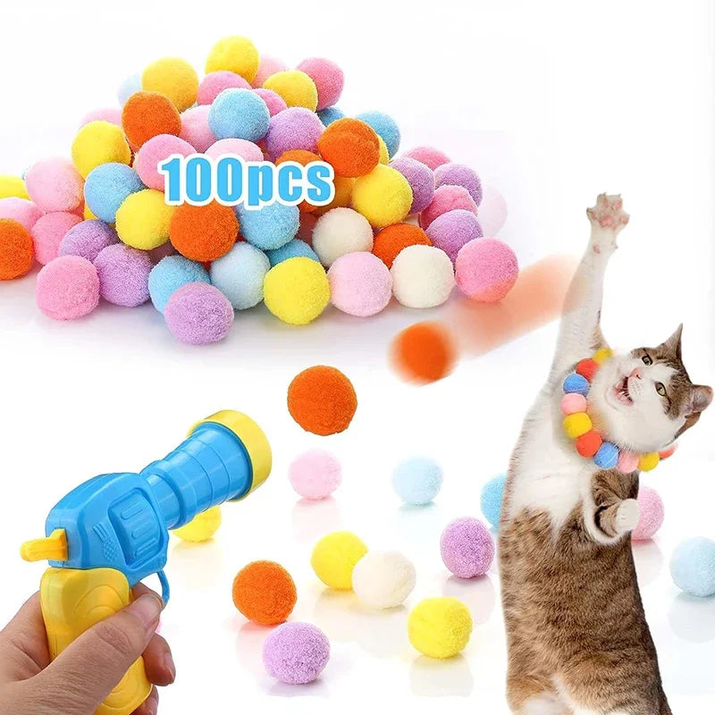 Cat Toys Interactive Launch Training Toy For Pet Kitten Creative Mini Shooting Gun Games Stretch Plush Ball Toys Pet Supplies