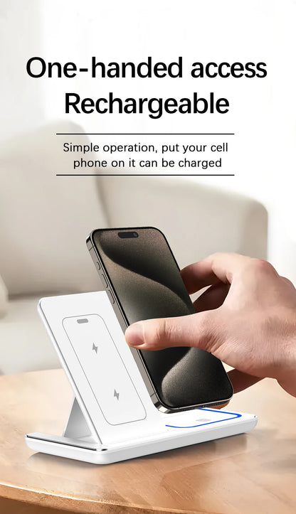 30W 3-in-1 Foldable Wireless Charging Station for iPhone, Apple Watch, and AirPods - Fast Charger Stand