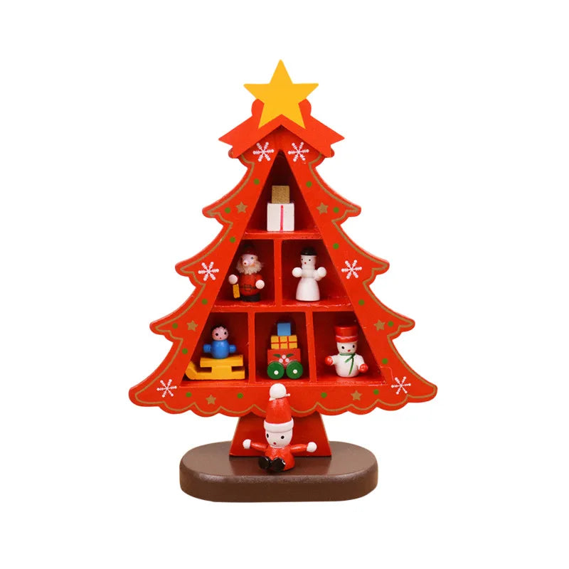 Christmas Decorations Wooden Christmas Tree Creative Scene Layout Ornaments Three-dimensional Red Xmas Table Desktop Decoration