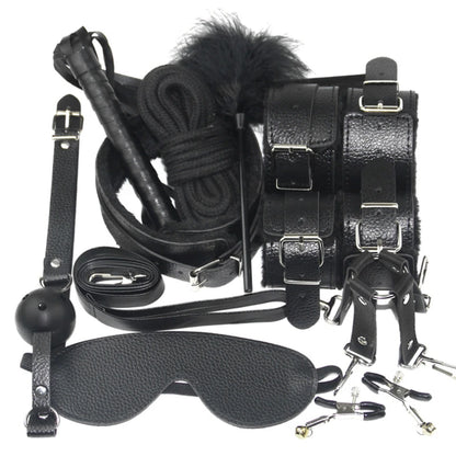 Leather BDSM Kit Bondage Set Adult Toys Sex Games Handcuffs Whip sm Sex Toy Kits Exotic Accessories Erotic Sex Toys for Couples