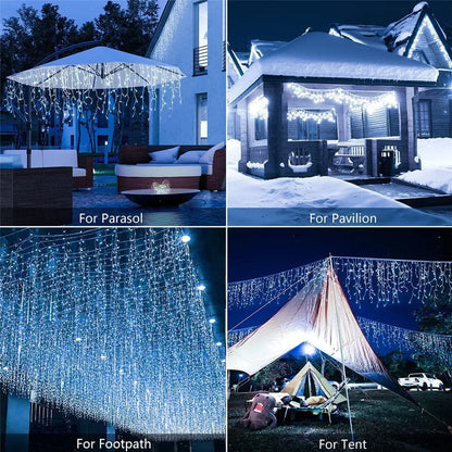 Christmas Decorations Lights Solar Icicle Curtain Lights 8 Modes Outdoor Waterproof Garden Party New Year Decoration