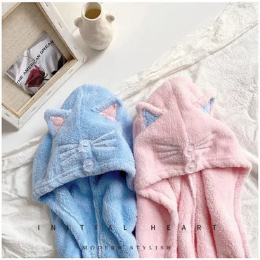 Cute Cat Hair Cap Microfiber Hair Towel Long Hair Quick Dry Hat Bath Towel Strong Water Absorbent Women Wrap Wiping Hair Towel