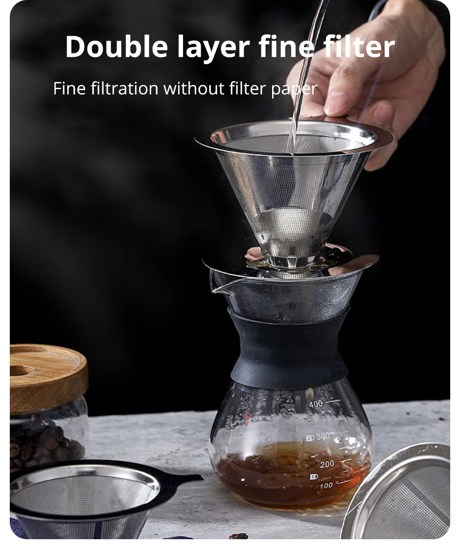 Reusable Coffee Filter Holder Double Layer Stainless Steel Coffee Tea Strainer Coffee Accessories Coffee Making Tool