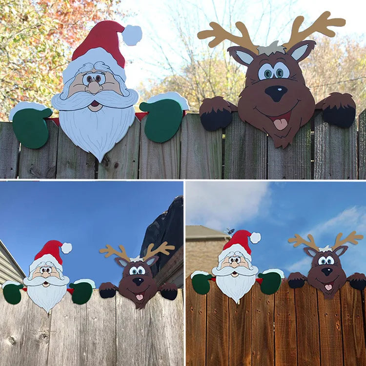 New year Santa Claus fence peeps Christmas decoration outdoor holiday occasion home garden