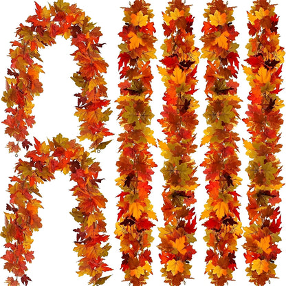 Artificial Autumn Maple Leaf Wreath Fake Plant Decoration Maple Leaf Vine Home Room Thanksgiving Halloween Wedding Decoration