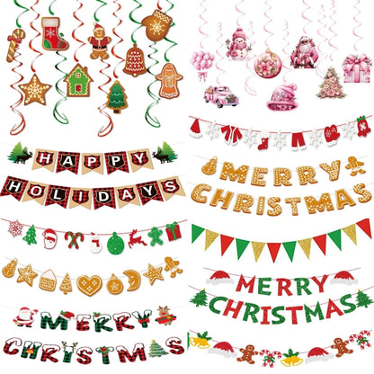 Christmas Hanging Banner Garland Bunting Santa Claus Snowflakes Flag Banner Merry Christmas Party Decoration Gift