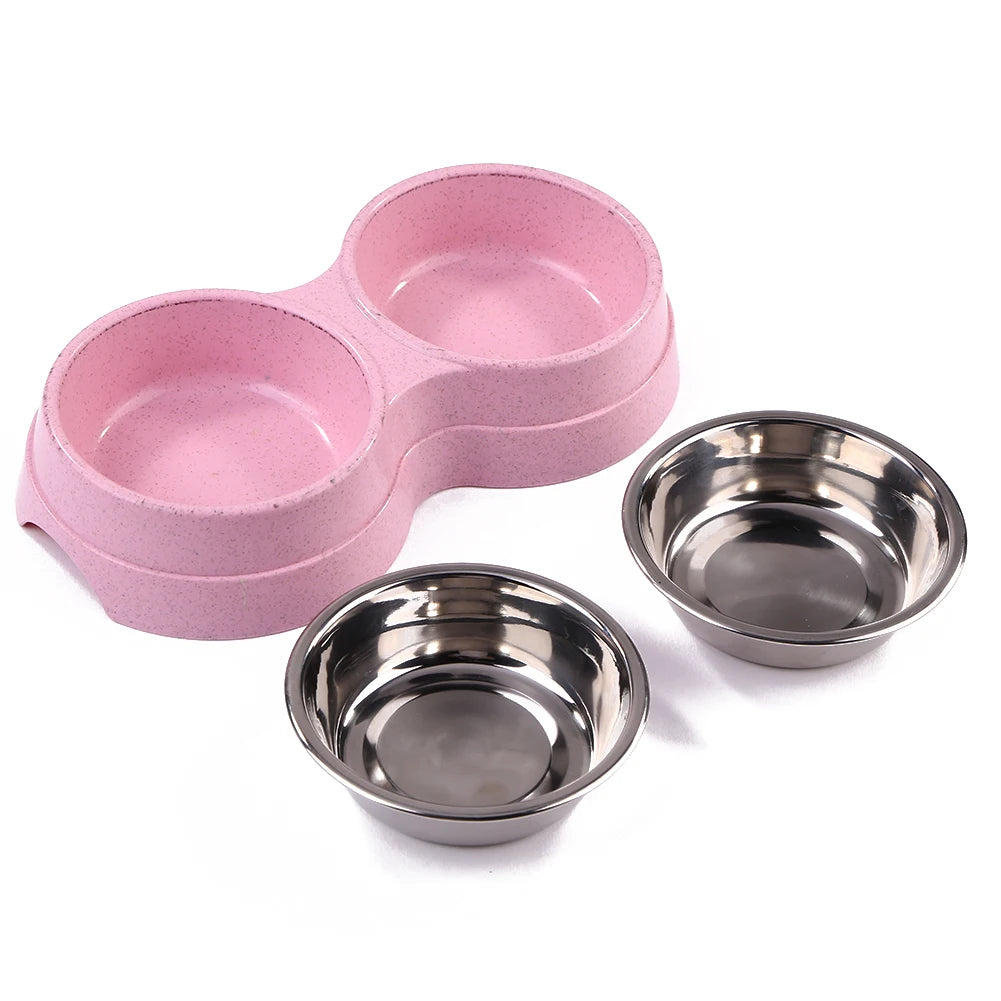 Double Pet Food Bowl Dogs Cats Feeding Drinkware Dish Feeder Cat Puppy Drinking Water Feeding Dog Accessories Feeding Supplies