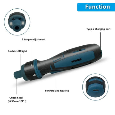 DONUMEH Cordless Electric Screwdriver 1300mah Li-ion Battery Rechargeable Mini Drill 3.6V Power Tools Set Household Maintenance