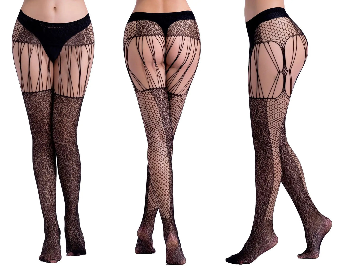 Hot Sexy Erotic Lingerie See Through Open Crotch Pantyhose Tights Women Fishnet Mesh Crotchless Suspenders Stockings Sex Costume