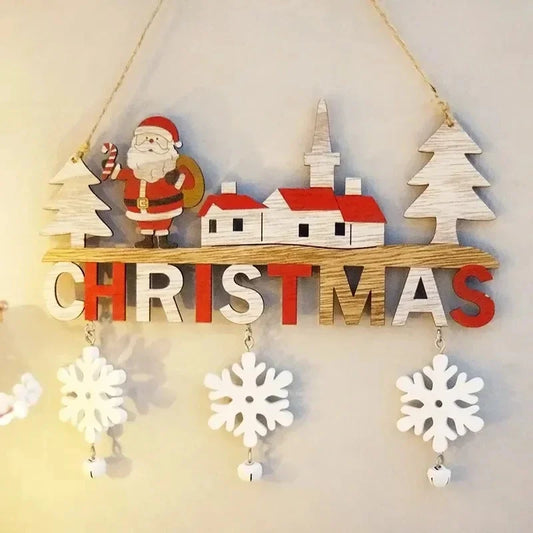 Gnome Santa Claus Wooden Hanging Ornaments Merry Christmas Decorations for Home Door Xmas Tree Pendants