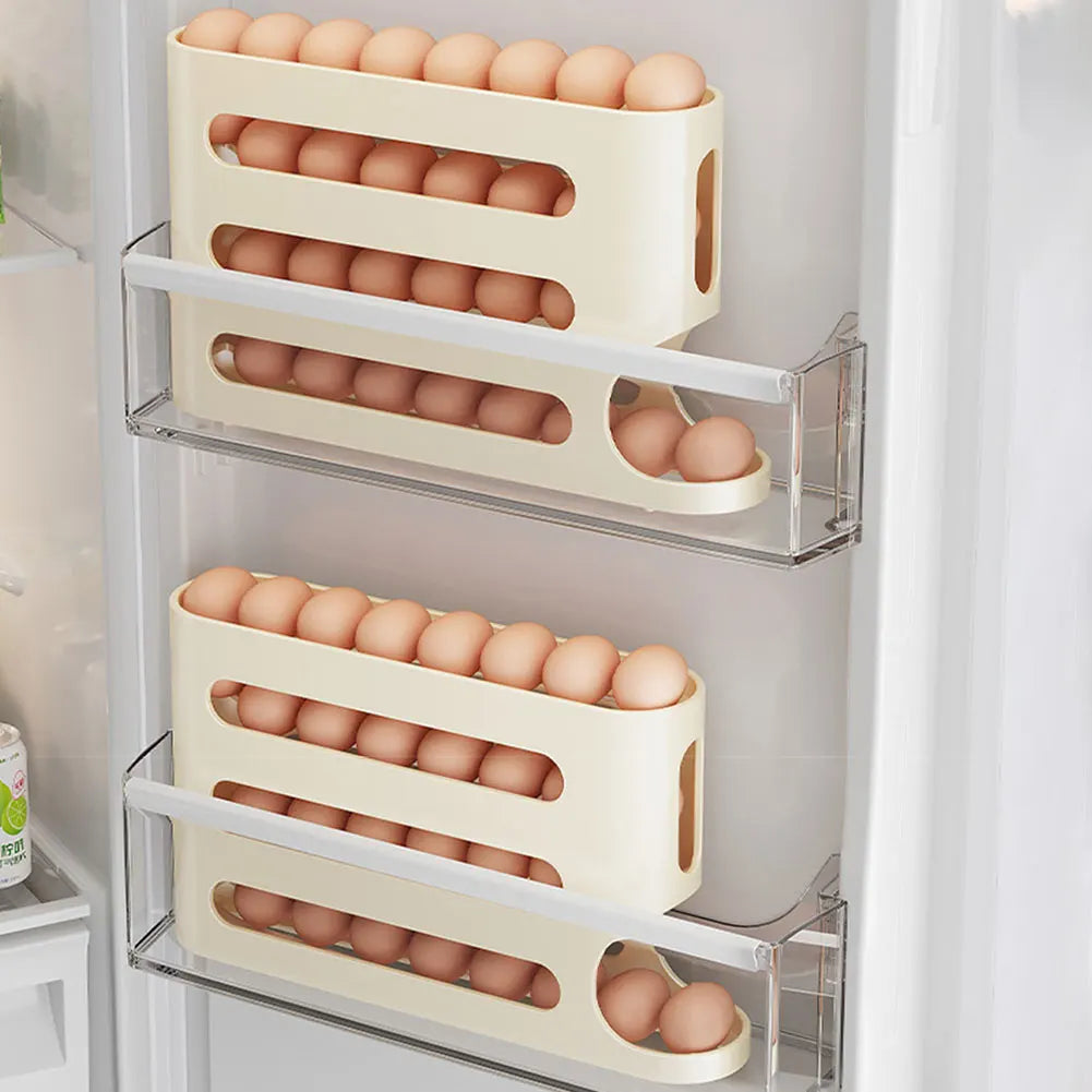 4 Layers Automatic Rolling Egg Holder Rack Fridge Egg Storage Box Container Kitchen Refrigerator Egg Dispenser Fridge Organizer