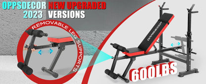 6 in 1 Weight Bench Set with Squat Rack Foldable Adjustable Bench Press Set with Removable Foot Catch Foldable Strengt