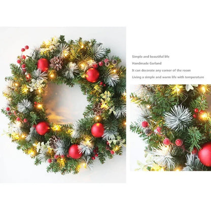 Led Christmas Wreath Artificial Pinecone Red Berry Garland Hanging Ornaments, Front Door Wall Decorations Xmas Tree Wreath Decor