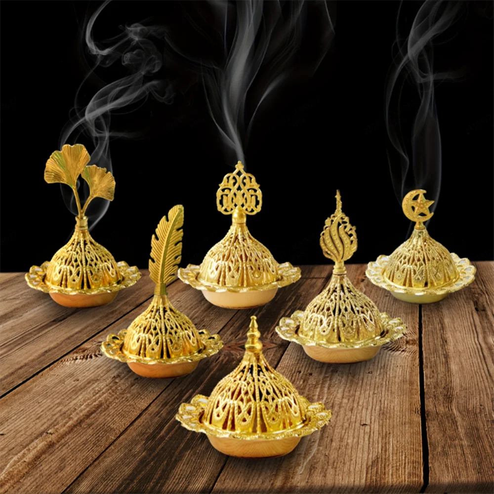 Mini Crown Retro Copper Hollow Out Incense Stick Burner Holder Golden Arab Burner Catcher Home Decoration Sandalwood Censer