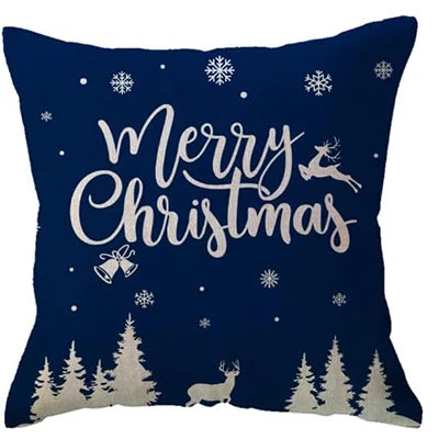 Winter Holiday Decoration Pillow Cover Blue Snowflake Tree Merry Christmas Decoration Cushion Cover Suitable for Sofa Porch