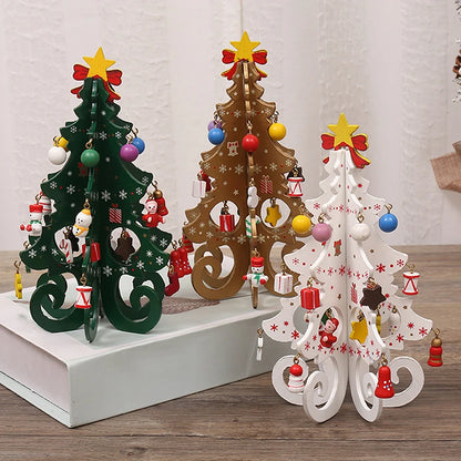 Handcrafted Wooden Christmas Tree Decoration-1pc 3D Tabletop Christmas Ornament with Hanging Accessories, Festive Decor Gift