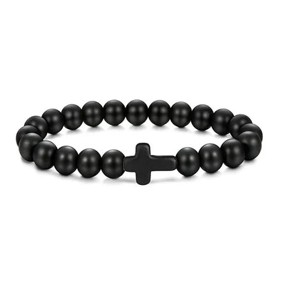 Prayer Men Natural Stone Wood Beads Rosary Hematite Cross Bracelets Onyx Meditation Bracelet Women Yoga Jewelry Homme Pulsera